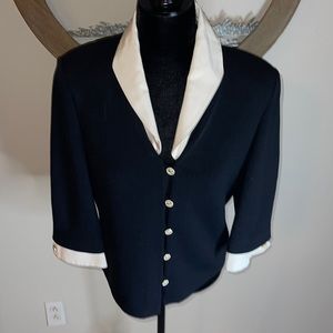 St John Collection Black Jacket Removable Collar and Metal Buttons - size 6 - G
